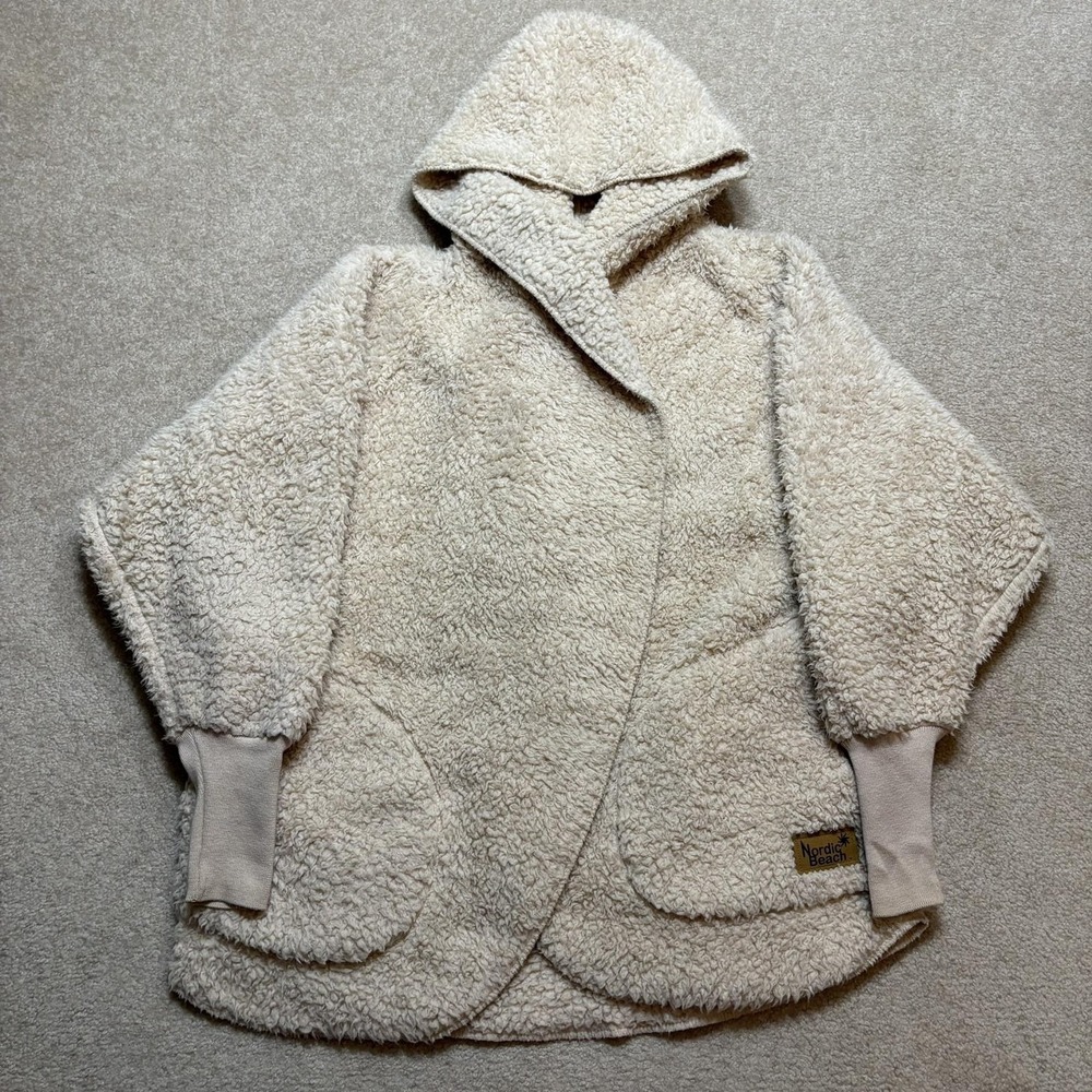 Nordic Beach Body Wrap Womens One Size Beige Sherpa Fleece Hooded Poncho Cozy